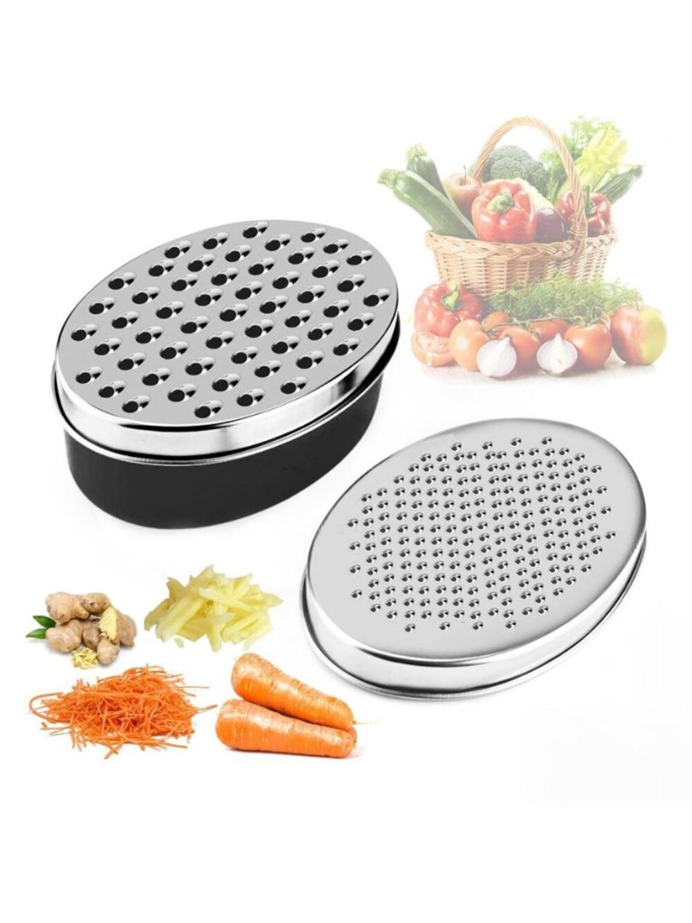 Stainless Steel Cheese Grater with Airtight Storage Container - 1X1, 1-Black